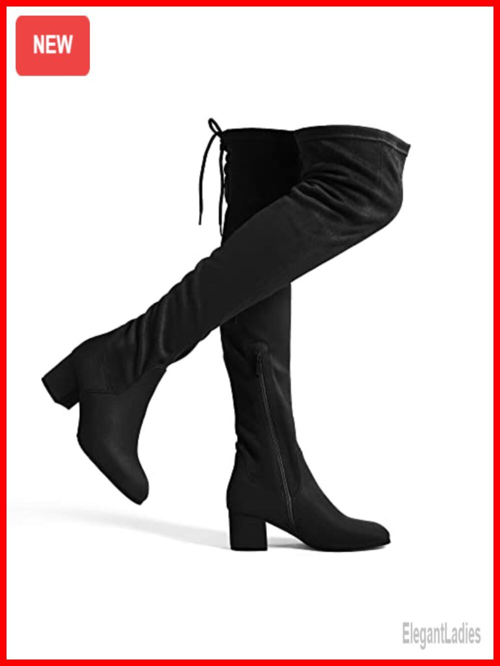 Women's Over The Knee Suede Thigh High Boots Round Toe Block Heel